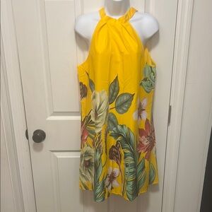 Vibrant Yellow Floral Halter Dress